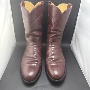 Justin 3037 Burgundy Leather Cowboy Roper Western Boots sz 9.5 D Made In The USA
